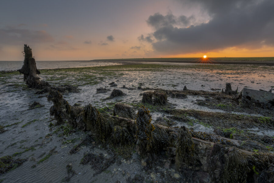 Deze foto is gemaakt bij Wilhelminadorp (Zeeland, Nederland). Tijdens eb wordt dit wrak in het Veerse meer zichtbaar. Bij aankomst was het flink bewolkt, maar tijdens zonsopkomst trok de lucht gelukkig open. Een mooi licht verspreidde zich over het gebied.